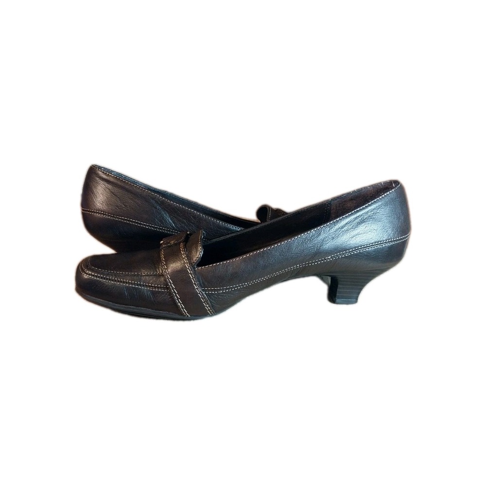 Aerosoles Brown Leather Shoes Size 8 1/2 Casual Loafers Square Toe Kitten Heels